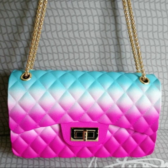 Large Designer Multicolor Ombre Diamond Quilted Jelly Shoulderbags - Picture 7 of 7